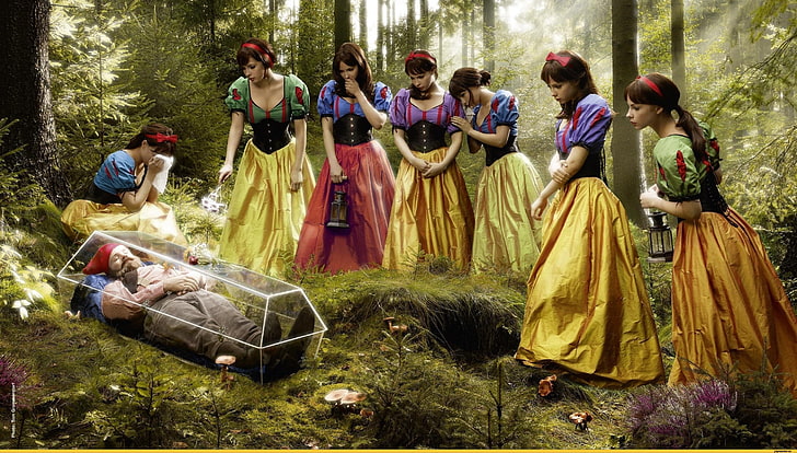 Snow White and the Seven Dwarfs parody, digital art, fantasy art