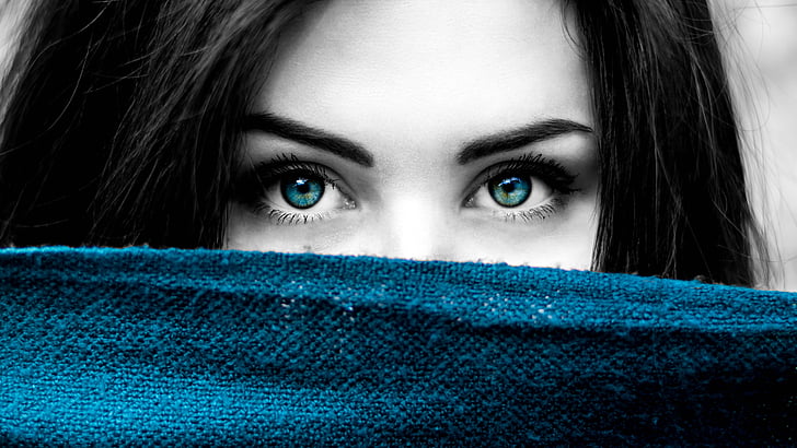 girl, photography, eye, blue, blue eyes, woman, black and white