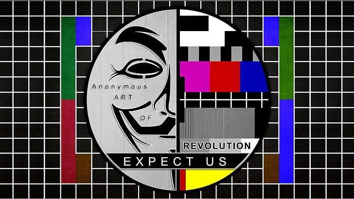 Anonymous, Expect us, Revolution, art, Test pattern, Anonymous art, HD wallpaper