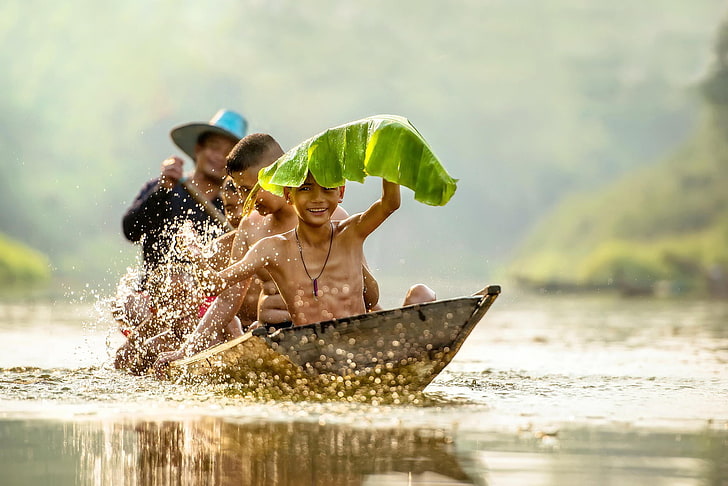 brown wooden boat, photography, nature, Myanmar, Burma, humor, HD wallpaper