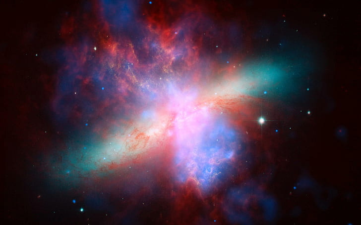 Space Nebula Hubble Telescope, red teal and blue nebula