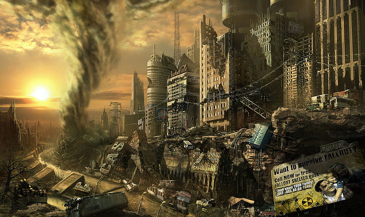 apocalyptic, building, city, Fallout, Nuclear, Ruin, HD wallpaper