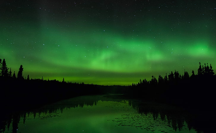 Northern Lights, lake under northern lights, United States, Wisconsin