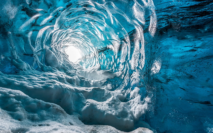 ice, cave, glaciers, vortex, cold temperature, water, winter, HD wallpaper
