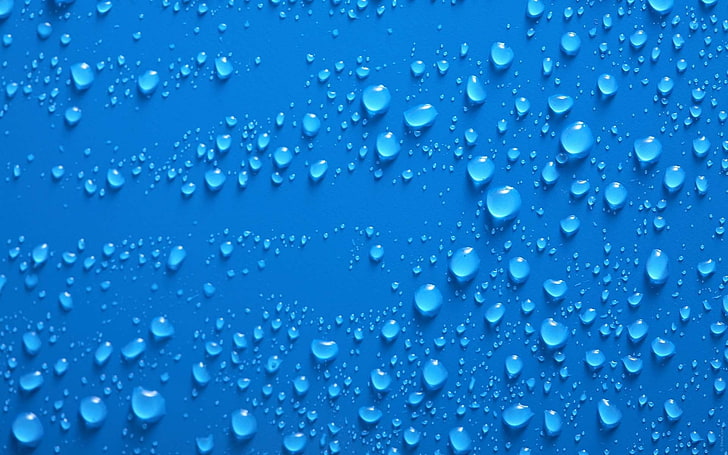 water dew, drops, blue background, surface, wet, backgrounds, HD wallpaper