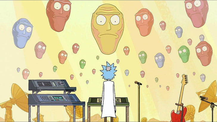 Rick Sanchez wallpaper, floating heads, Rick and Morty, get schwifty