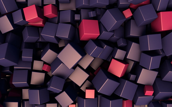 cluster of assorted-colored cubes digital wallpaper, digital art