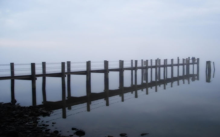 pier, sea, sky, water, fog, tranquil scene, tranquility, nature