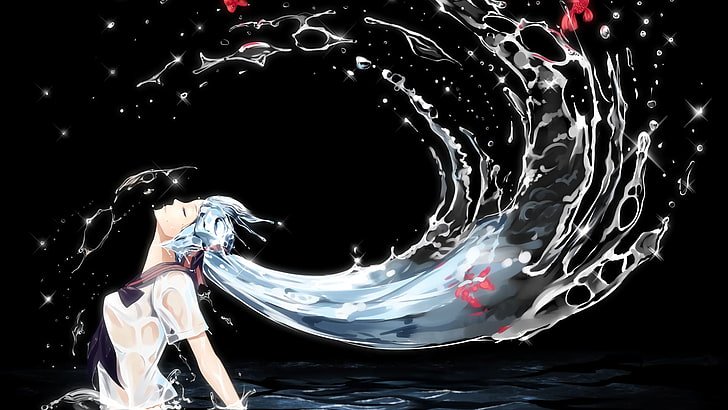 anime character illustration, wet hair, wet clothing, motion, HD wallpaper