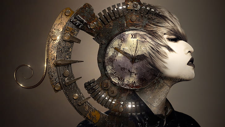 surreal, clocks, women, steampunk, photo manipulation, digital art
