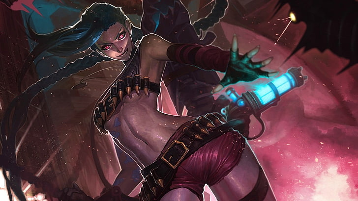 female character digital wallpaper, Jinx (League of Legends)