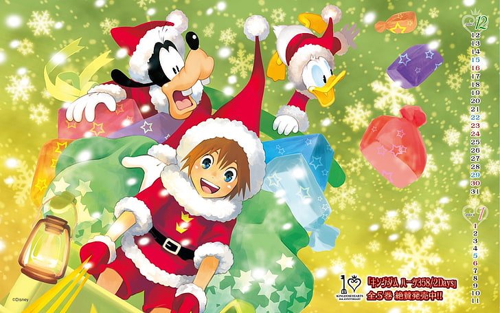 christmas, Disney, Donald, duck, Goofy, Hearts, Kingdom, sora, HD wallpaper