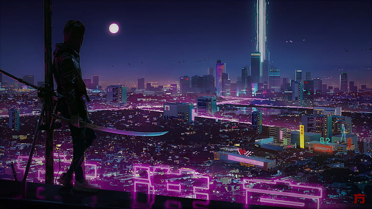 cyber, neon, city, technology, futuristic, digital, HD wallpaper