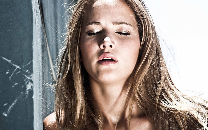 Jennifer Lawrence, closed eyes, women, portrait, headshot, hair