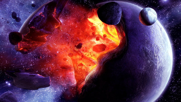 explosion, planet, astronomical object, collision, universe, HD wallpaper