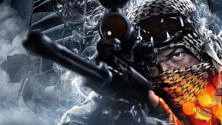 black rifle scope, Battlefield 3, sniper rifle, video games, weapon, HD wallpaper