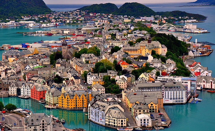 Alesund, Norway Harbor, Bergen, Norway, Europe, building exterior, HD wallpaper
