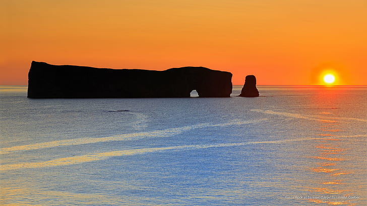 Perce Rock at Sunrise, Gaspe Peninsula, Quebec, Sunrises/Sunsets, HD wallpaper