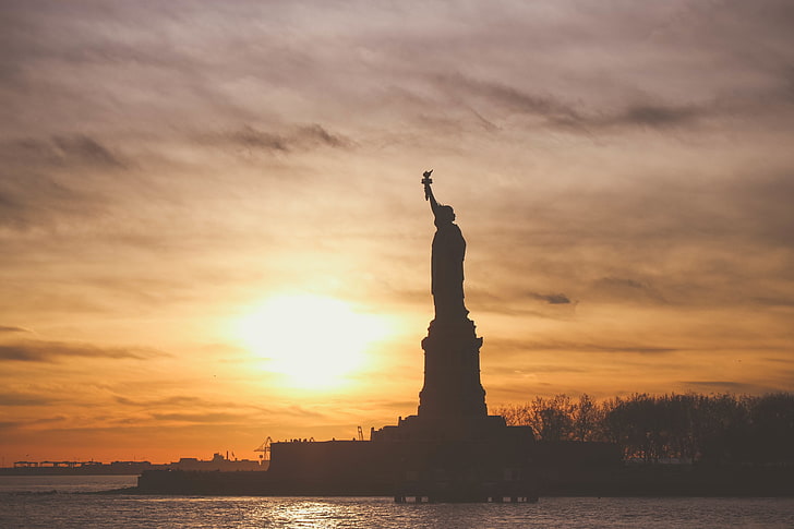 Statue of Liberty, america, sunset, sculpture, famous Place, monument, HD wallpaper