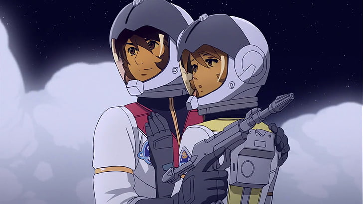 male and female character in astronaut suit illustration, Uchuu Senkan Yamato 2199