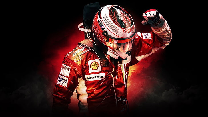 red and white racing jacket, Formula 1, Scuderia Ferrari, Kimi Raikkonen, HD wallpaper