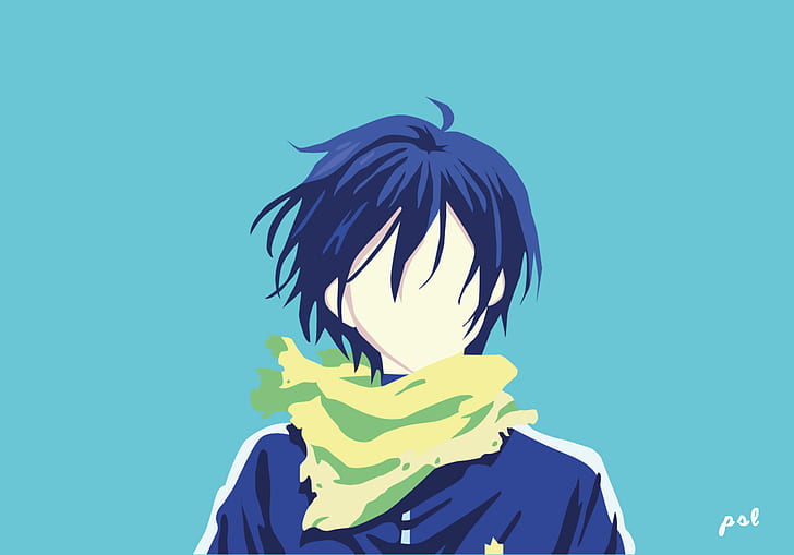Noragami, Yato (Noragami), blue, rear view, one person, colored background
