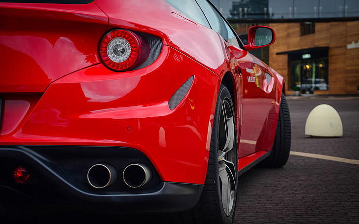 red coupe, car, red cars, rear view, Ferrari, mode of transportation, HD wallpaper