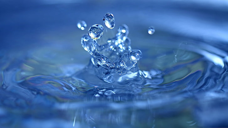 water dew, splash of water, water drops, minimalism, macro, blue, HD wallpaper