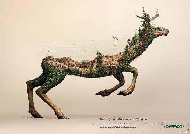 brown deer illustration, digital art, animals, environment, wildlife