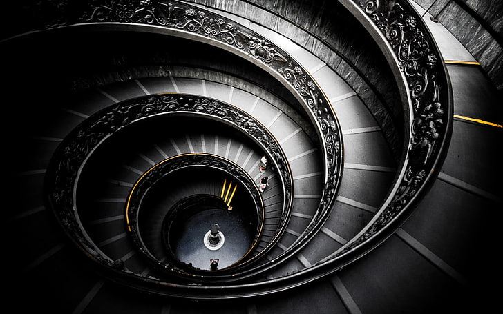 spiral gray stairs digital wallpaper, handrail, Vatican City