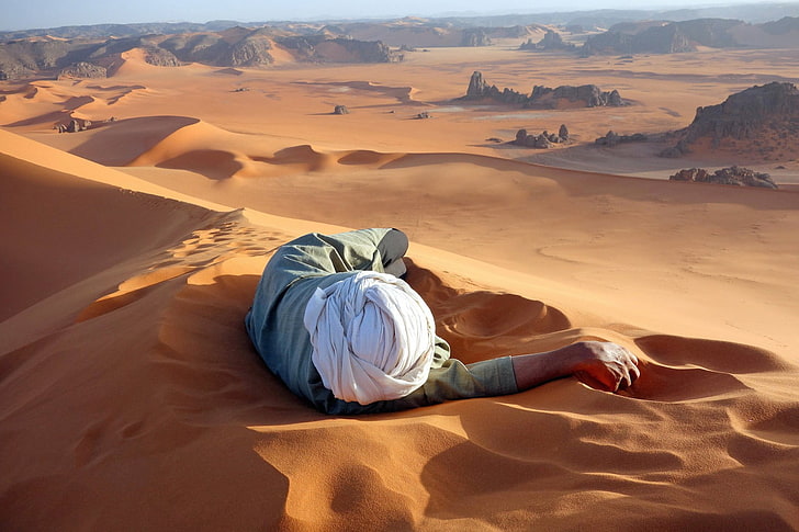grey long-sleeved top, nature, desert, landscape, people, sand, HD wallpaper