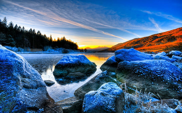 Nature, Winter, Frost, Stones, Water, Ice, Photography
