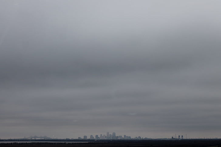 white cloudy sky, city, gray, New Orleans, cityscape, mist, cloud - sky, HD wallpaper