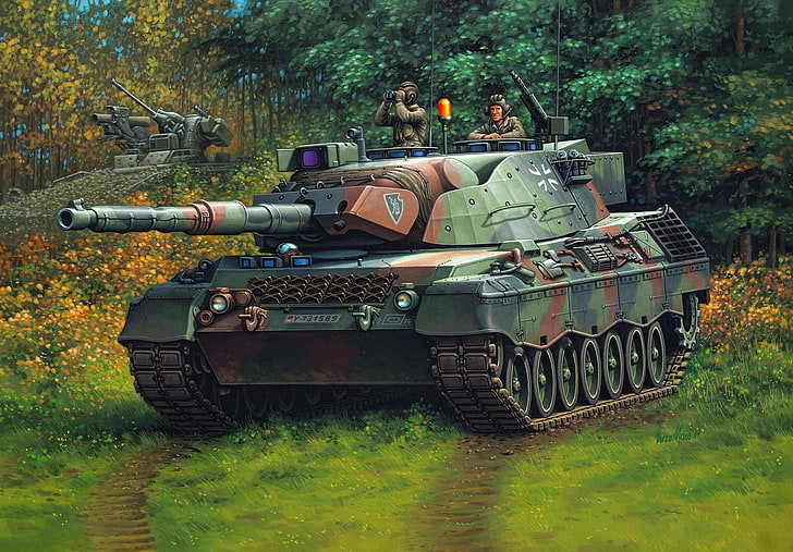 green military tank illustration, figure, Germany, Enzo Maio, HD wallpaper