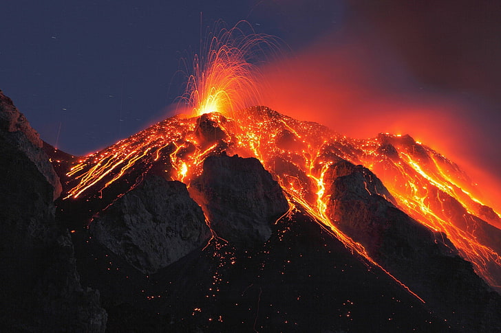 volcano, lava, geology, heat - temperature, mountain, erupting, HD wallpaper
