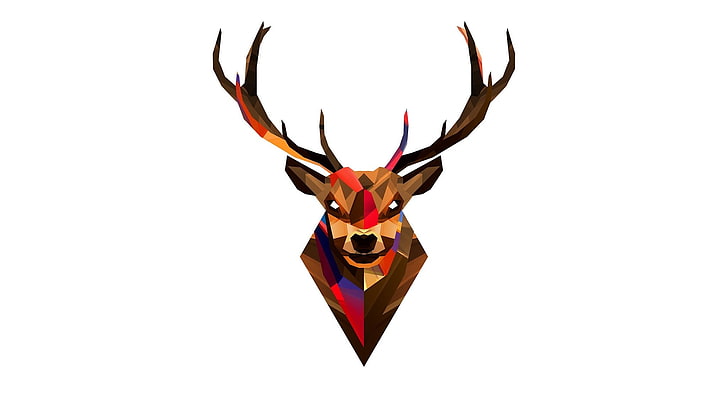 low poly, deer, artwork, Justin Maller, simple background, animals, HD wallpaper