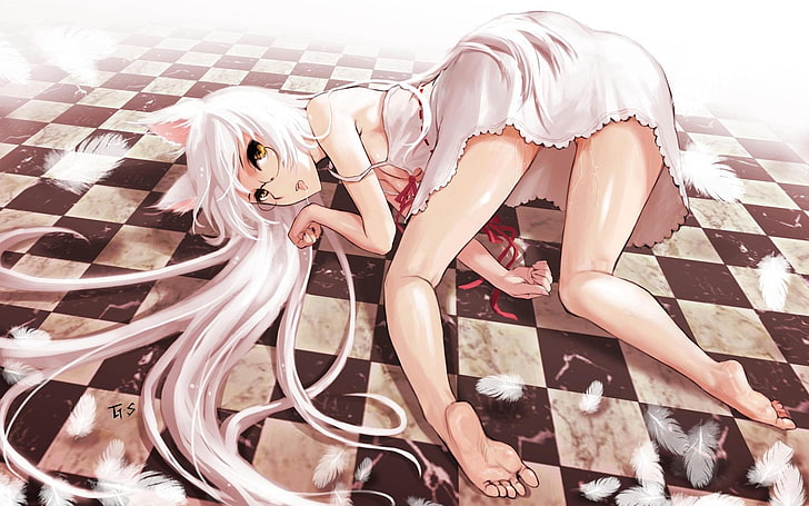 white haired female anime character illustration, Monogatari (Series)