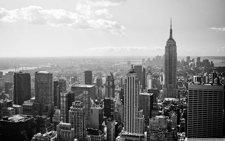 New York City, cityscape, monochrome, building exterior, built structure