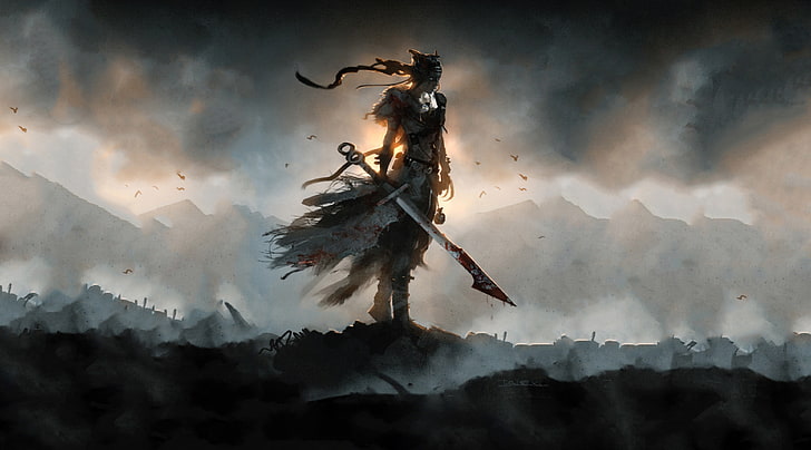 Hellblade Senua's Sacrifice 2017 Video Game, warrior with sword digital wallpaper