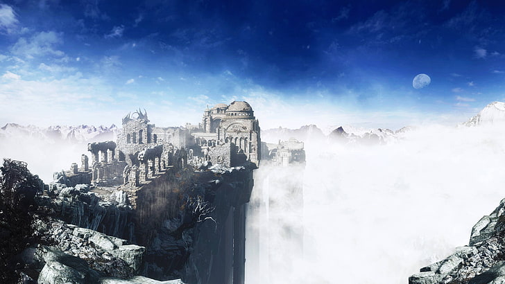 castle and sky, Dark Souls III, nature, cloud - sky, mountain
