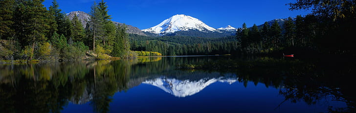 landscape, lake, reflection, mountains, forest, trees