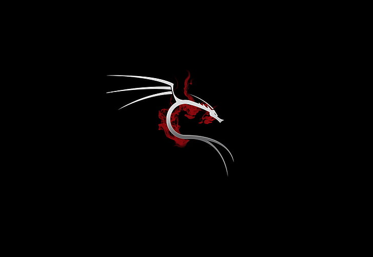 white and red dragon logo, Linux, dark, hacking, operating system, HD wallpaper