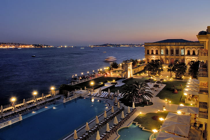 Istanbul, Kempinski hotel, the night, the sea, the Bosphorus, HD wallpaper