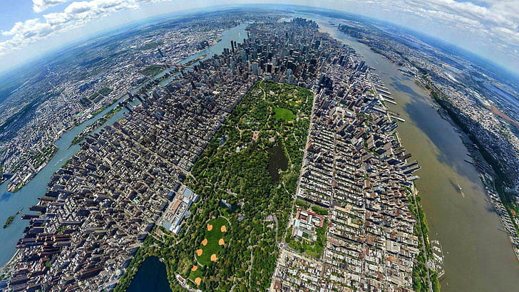 New York City, building, river, aerial view, panoramas, cityscape, HD wallpaper