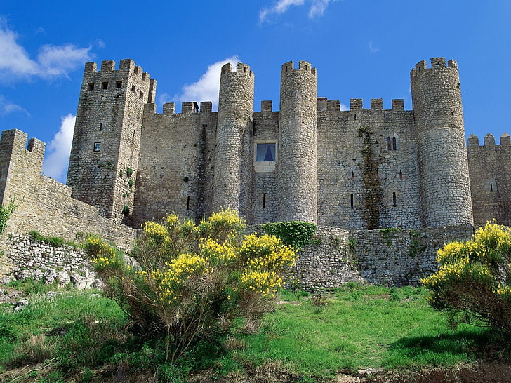 brown concrete castle, pousada do castelo, obidos, portugal, fort, HD wallpaper