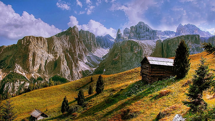 dolomites, sudtirol, europe, bolzano, village, alps, shanty, HD wallpaper