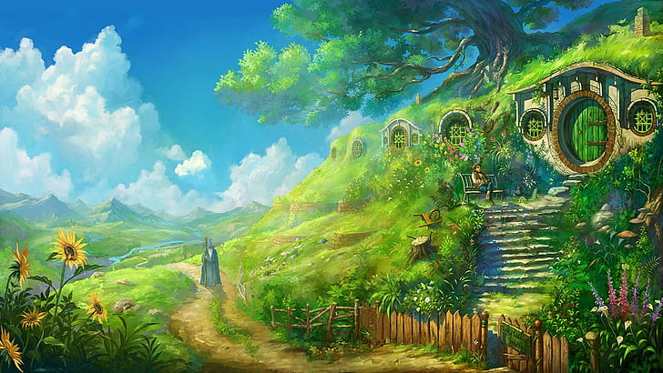 The Lord of the Rings, Bag End, Bilbo Baggins, landscape