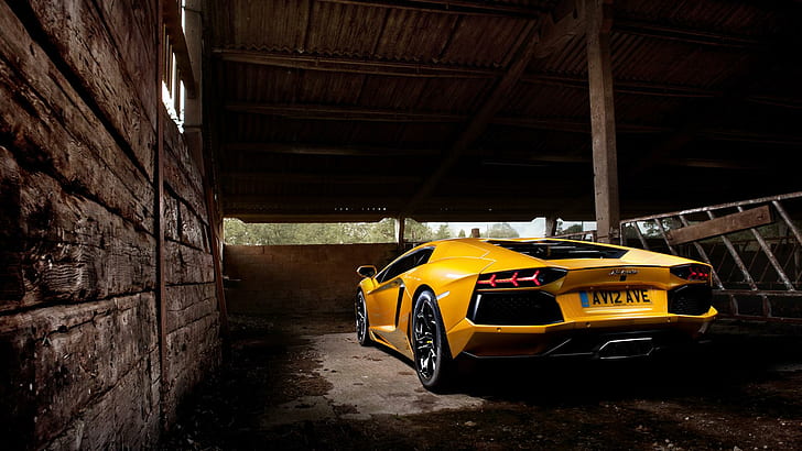 Yellow Lamborghini Aventador 2, yellow luxury car, cars