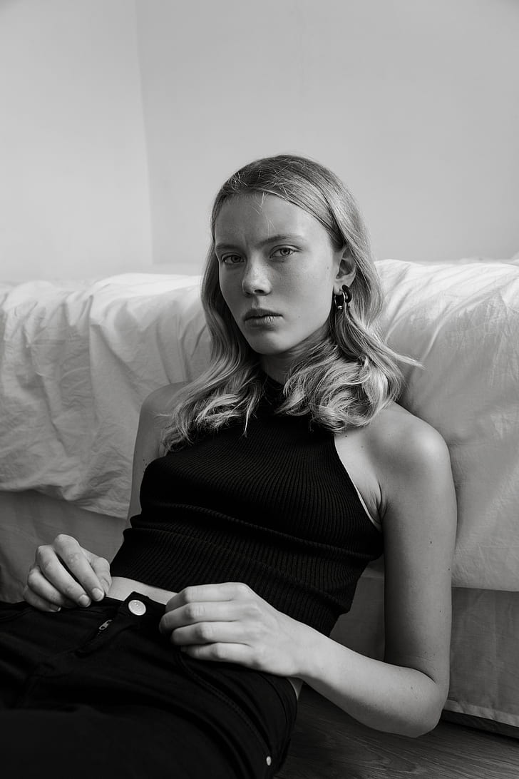 HD wallpaper: Nina Hnizdo, model, Stephane Bouber, monochrome, looking ...