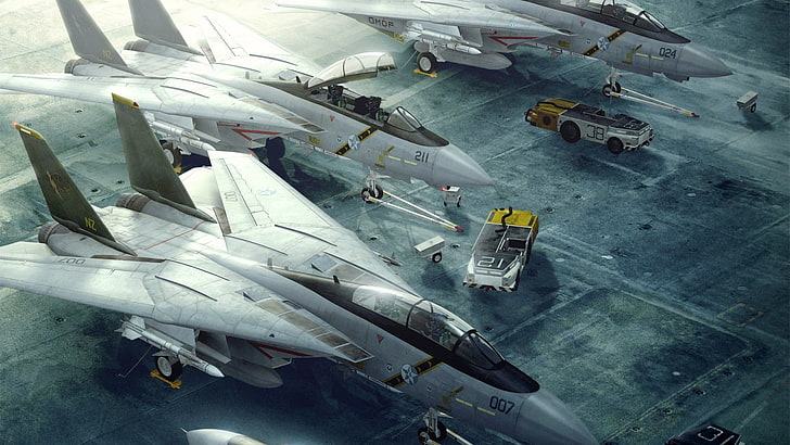 three gray fighter jets illustration, artwork, aircraft, Grumman F-14 Tomcat, HD wallpaper